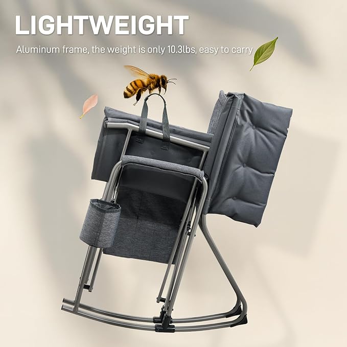 EVER ADVANCED Lightweight Folding Rocking Camping Chair, Padded Portable Rocker Chair for Patio, Lawn and Outdoors, Heavy Duty Hard Armchair for Adults, Grey - Image 3