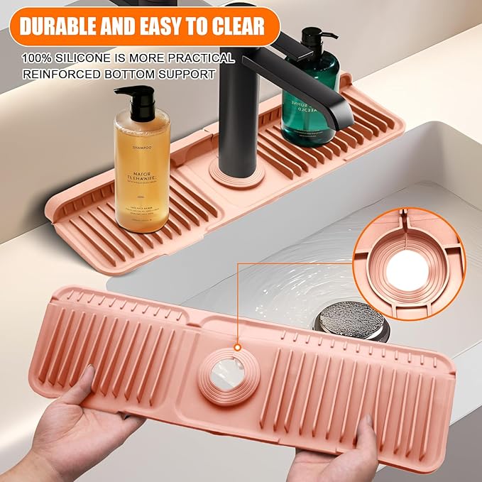 Pink 24" Button Style Faucet Drip Catcher – Silicone Faucet Mat - Image 5