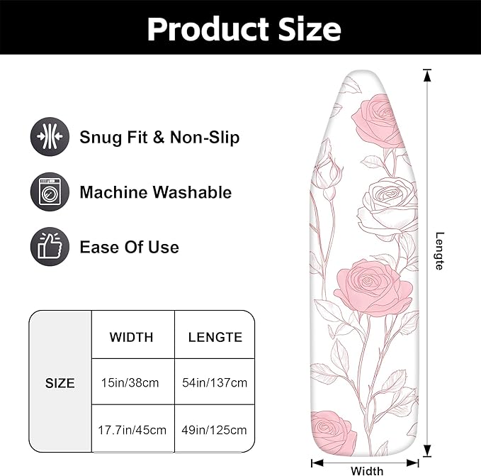 Floral Ironing Board Cover 17.7"x49", Standard Size Iron Board Covers - Image 3