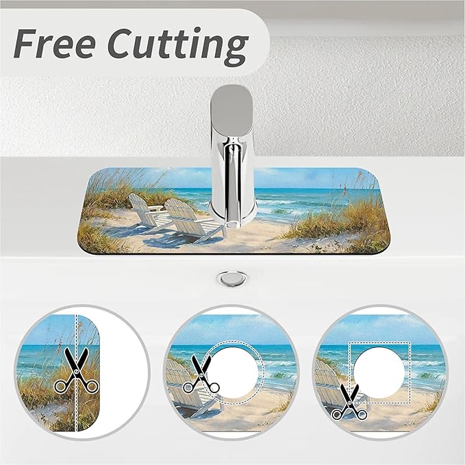 Kitchen Sink Splash Guard，Beach-scene Faucet Mat Sink Gadgets-Super Absorbent - Image 5
