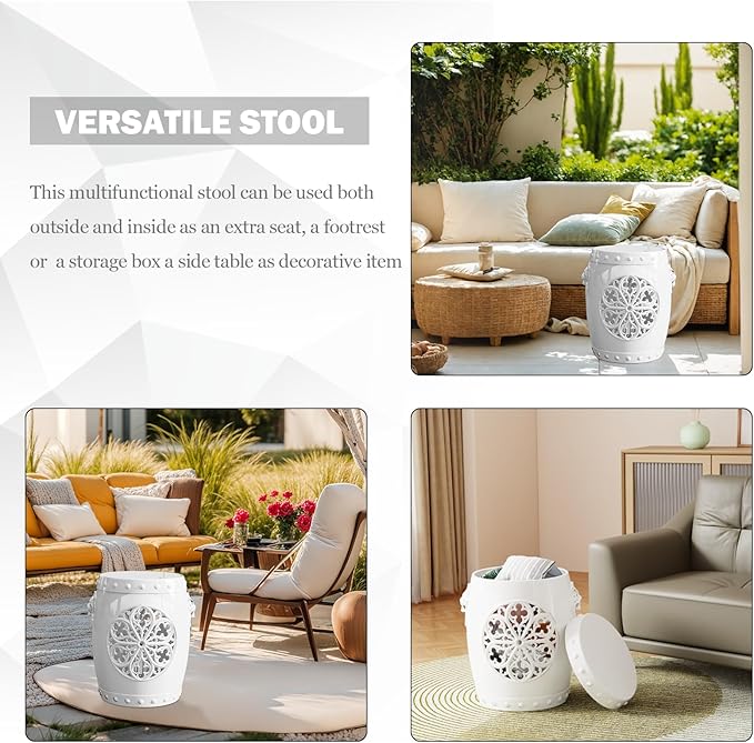 EFU Resin Garden Stool Indoor Outdoor,Decorative Antique Classic-Like Appearance, Waterproof UV Resistant Lightweight Sturdy,for Living Room, Garden Room, Patio(White) - Image 7
