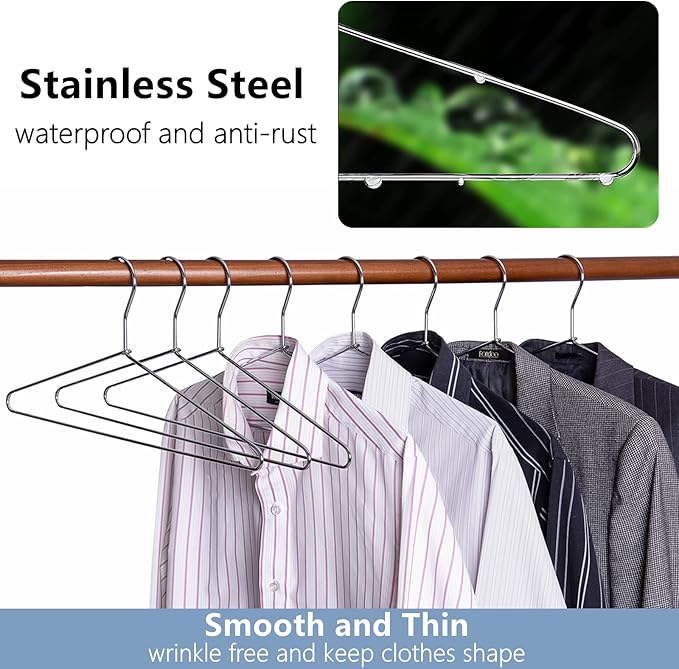 Amber Home 10 Pack Heavy Duty Metal Shirt Coat Hangers, Stainless Steel Clothes - Image 5