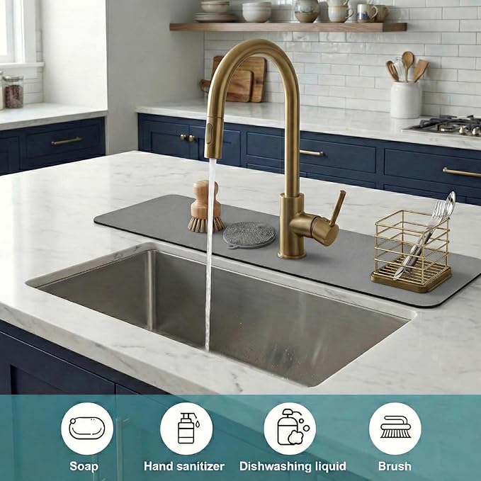 Customizable Faucet Mat for Kitchen Sink: 24" L x 4" W Grey Bathroom Counter - Image 8