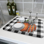 Fall Pumpkin Dish Drying Mat for Kitchen Counter Black White Buffalo Check - Image 6