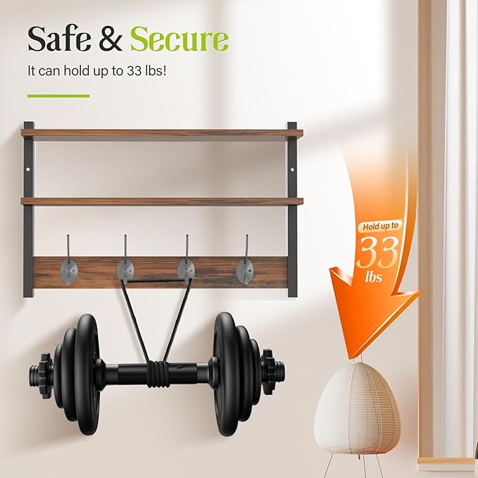 Two-Tier Wall Shelf with Hooks, Key Hooks - Image 5