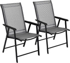 Giantex Set of 2 Patio Folding Chairs, Outdoor Chairs with Armrest, Portable Dining Chairs for Porch Camping Pool Beach Deck Lawn Garden, 2-Pack Patio Sling Chairs, Metal Frame, Grey - Image 8