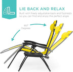 Best Choice Products Set of 2 Adjustable Steel Mesh Zero Gravity Lounge Chair Recliners w/Pillows and Cup Holder Trays - Sunflower Yellow - Image 4