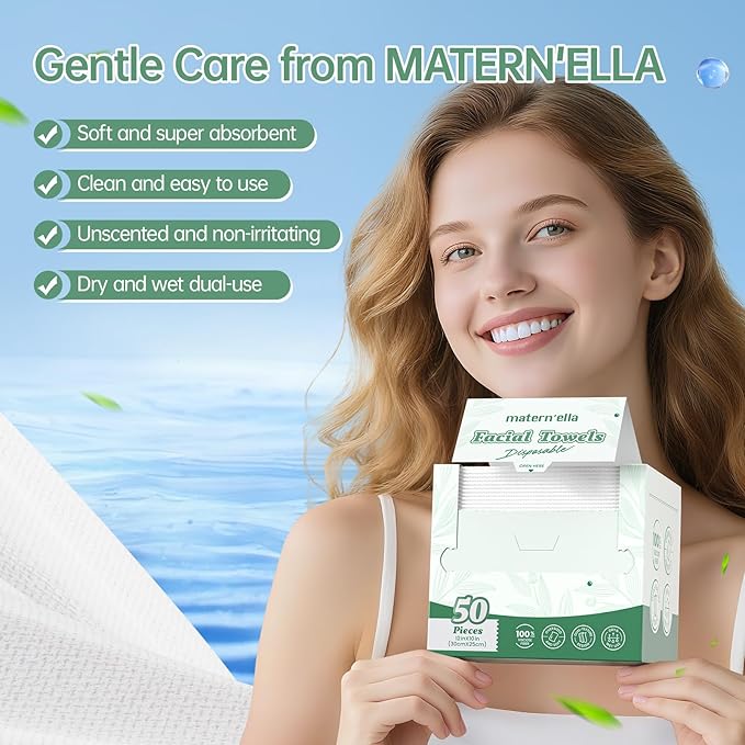 MATERN'ELLA Disposable Face Towels XL Ultra Soft Biodegradable Dry Wipes - Image 2