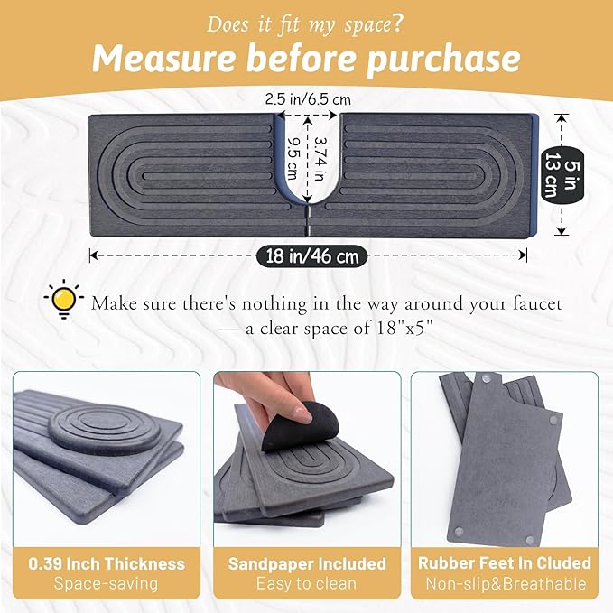 18 Inch Faucet Mat for Kitchen Island Sink, Wider Instant Dry Sink Protector - Image 2
