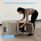 2 Doors Shoe Storage Bench - 2 Side Door Hidden Furniture Cabinet with Storage, Waterproof Entryway Bench with Seat for Indoor Outdoor, End of Bed Footrest Stool for Bedroom, Hallway, Grey - Image 6