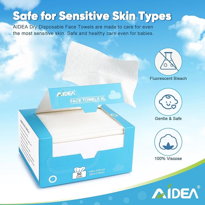 AIDEA XL Face Towels Disposable 50Ct, Clean Facial Cloths, Facial Cleansing - Image 2