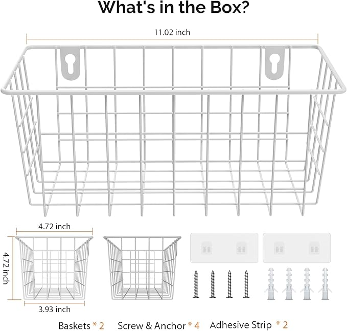 MaraFansie Hanging Kitchen Baskets Wire Storage Basket Adhesive and Screws - Image 9