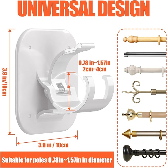 Adhesive Curtain Rods No Drilling Holder, No Drill Curtain Rod Brackets - Image 3