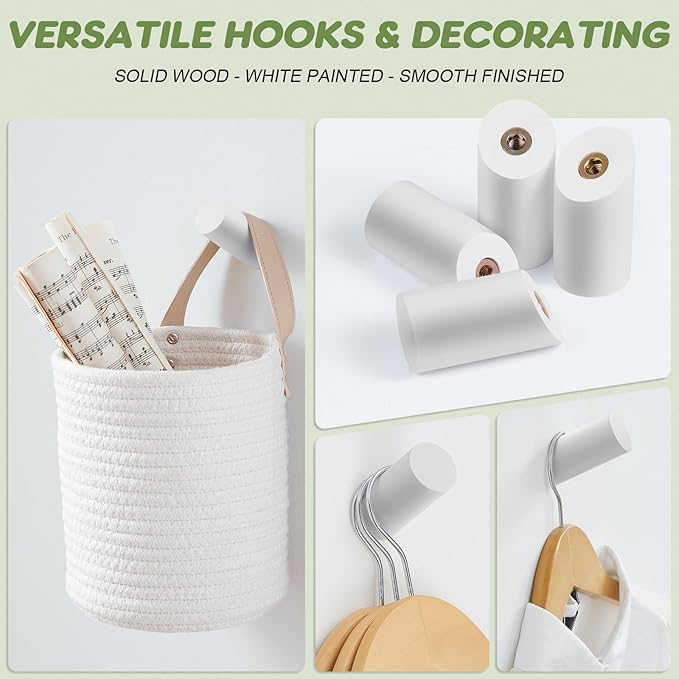 Wood Wall Hooks, 4 Pack Coat Hooks Wall Mounted, Rustic Wooden Heavy Duty Robe - Image 4