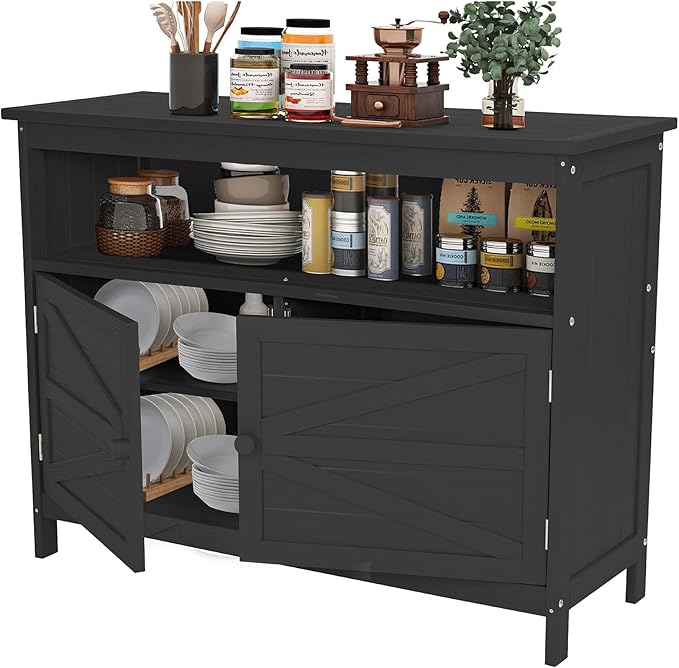 HIPS All-Weather Outdoor Storage Cabinet,Outdoor Sideboard with Magnetic Doors,3-Shelves Patio Storage Cabinet, Used for Garden,Buffet Cabinet,TV Stand, Bar Table,Balcony by CONGFUTT