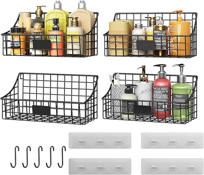 Hanging Wall Wire Basket-4Pack, Large Metal Organizer Baskets & Bathroom Shower by Sonyabecca