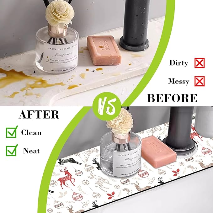 Chrismas Sink Faucet Absorbing Mat Christmas Sink Splash Guard Drying Mat - Image 6