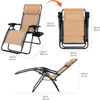 Amazon Basics Outdoor Textilene Adjustable Zero Gravity Folding Reclining Lounge Chair Set with Cup Holder, Side Table, Headrest, Weather-Resistant, 35 x 26 x 43 inches, Beige, 2-Pack - Image 3