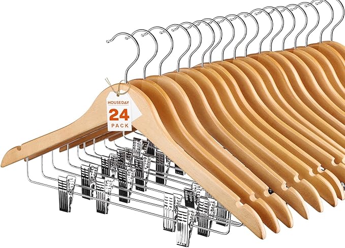 HOUSE DAY 24 Pack High-Grade Wooden Suit Hangers Skirt Hangers by HOUSEDAY