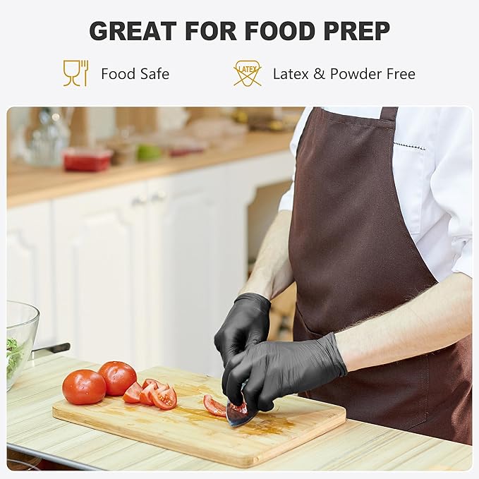 Black Vinyl Gloves, Food Grade Gloves Disposable Latex Free & Powder Free - Image 2