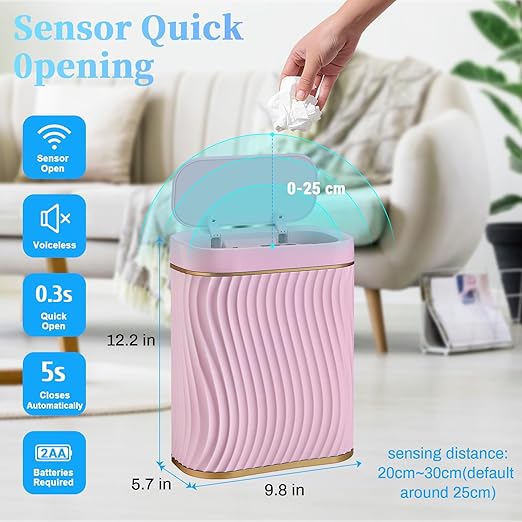 Bathroom Small Trash Can with Automatic Touchless Lid, 2.6 Gallon Smart Garbage - Image 2