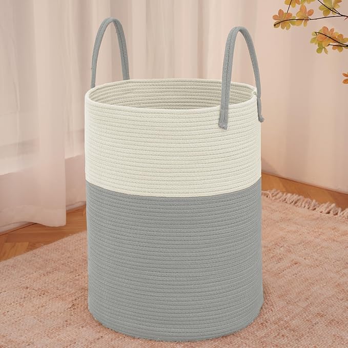 Large Woven Laundry Basket Hamper, 80L Cotton Rope Storage Bin by JMvicyroam