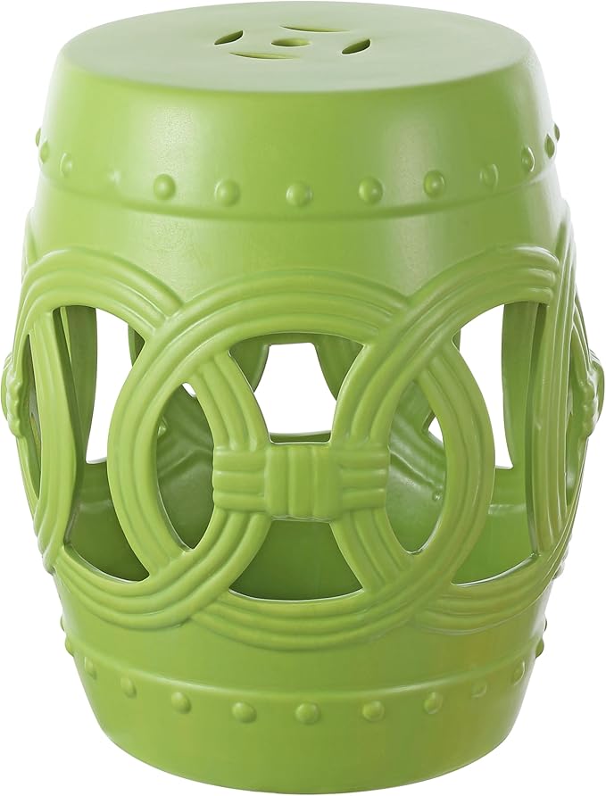 JONATHAN Y TBL1022H Lucky Coins 16" Chinese Ceramic Drum Indoor/Outdoor Garden Stool Bohemian, Coastal, Cottage, French Country, Traditional, for Living Room, Garden Room, Patio, Matte Green by JONATHANY