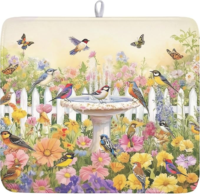Spring Summer Floral Birds Dish Drying Mat by Kawani