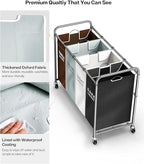 ROMOON Laundry Hamper Sorter Cart: 4-Section Organizer - Image 4