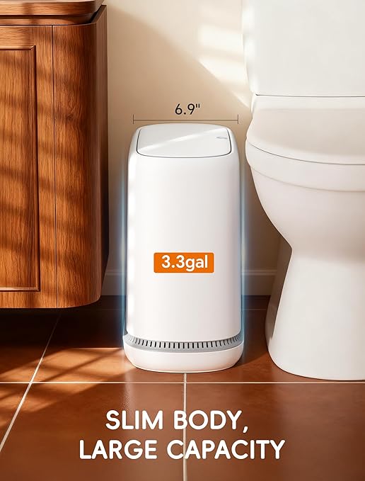 Bathroom Trash Can with Lid, Slim 3.3 Gallon Vacuum adsorption Garbage Bin - Image 2