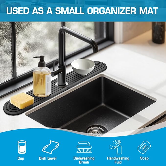 Dark Gray-Oval 23.6" Diatomite Kitchen Faucet Mat & Stone Sink Tray – Quick - Image 4