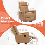 Sweetcrispy Recliner Chair, 360 Swivel Rocker Chair for Adults, Glider Rocker Recliners, Nursery Chairs for Living Room, High Back, Upholstered Deep Seat, Classical Brown - Image 5