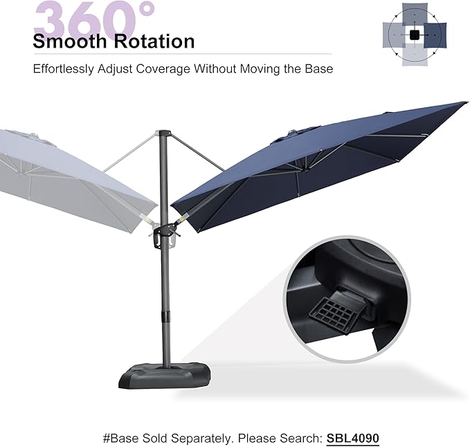 PURPLE LEAF Patio 9 Feet Cantilever Offset Umbrella with Base Outdoor Umbrella with 360-degree Rotation for Garden Deck Pool Patio Navy Blue - Image 9