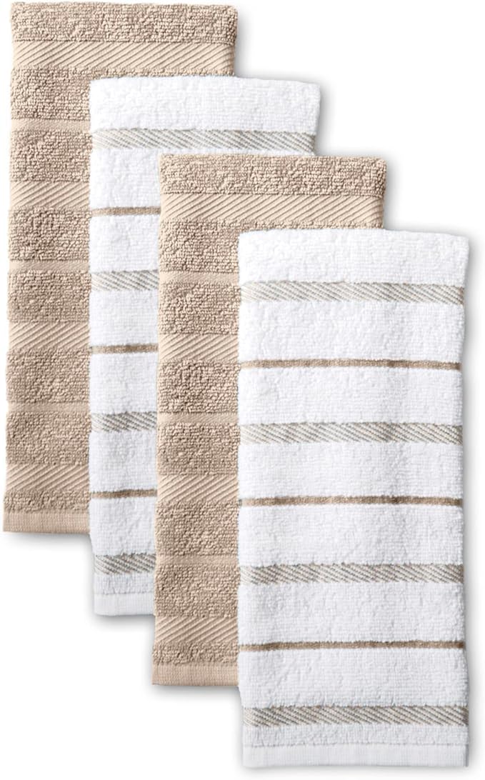KitchenAid Albany Kitchen Towel 4-Pack Set, Milkshake Tan/White by KitchenAid