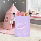 Round Foldable Girls' Storage Basket Kids Laundry Hamper Purple Gift Basket - Image 4
