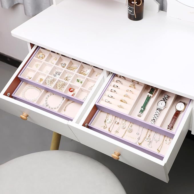 LANDICI Stackable Jewelry Organizer Trays 4 Set, PU Leather Jewelry Organizer - Image 6