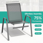 Patio Chairs Set of 6, All Weather Breathable Stackable Outdoor Dining Chairs with High Back and Wide Seat, Easily Set Up Outdoor Chairs Set of 6 with Metal Frame for Backyard Garden Pool, Grey - Image 4