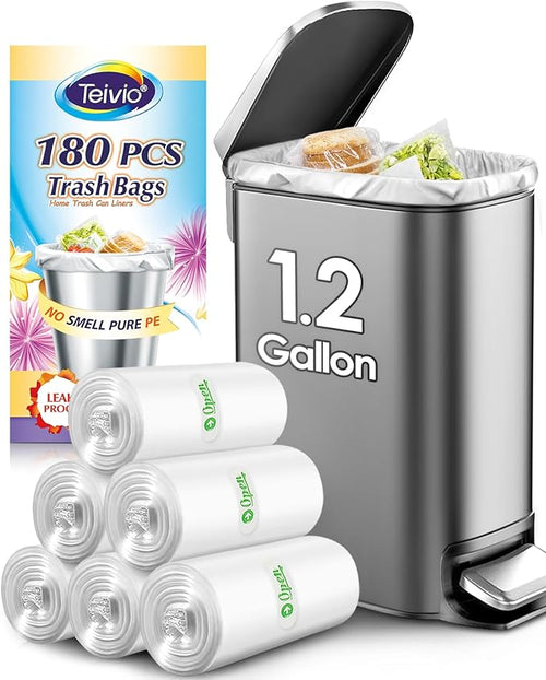 1.2 Gallon 180 counts Small Strong Trash Bags 5 Liter Garbage Bags by Teivio by Teivio