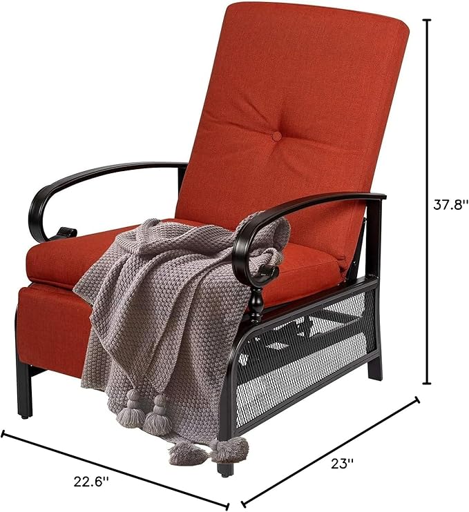 Oakcloud Adjustable Outdoor Lounge Chair Metal Patio Relaxing Recliner Chair with Removable Cushions(Red) - Image 8
