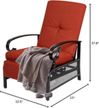 Oakcloud Adjustable Outdoor Lounge Chair Metal Patio Relaxing Recliner Chair with Removable Cushions(Red) - Image 8