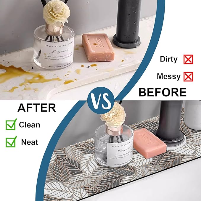 Embossed Leaf Texture Sink Faucet Absorbing Mat Grey Leaf Super Absorbent Fast - Image 6