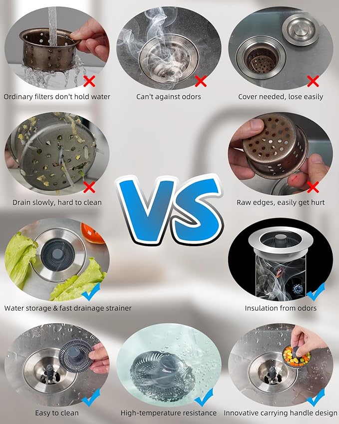 Hibbent 2 Pack Upgraded 3 in 1 Kitchen Sink Drain Strainer and Stopper Combo - Image 5