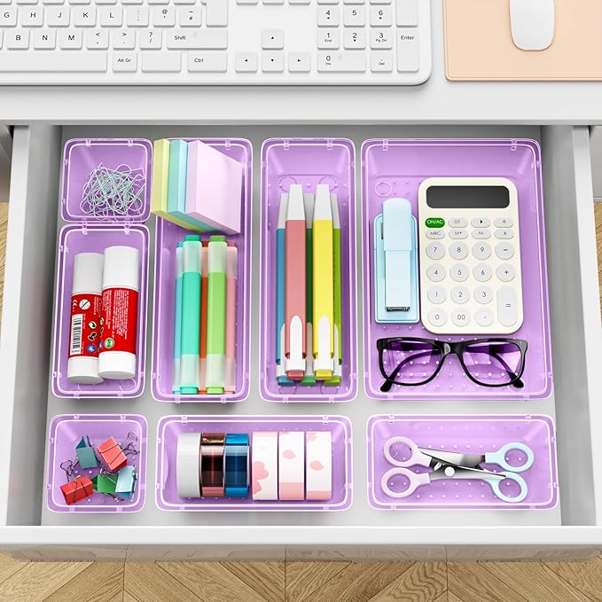 12-Piece Drawer Organizer Set, 4 Sizes Versatile Plastic Vanity Organizer - Image 6