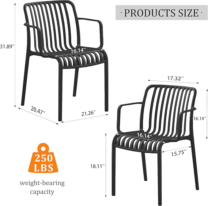 Patio Chairs Set of 4, All-Weather Stackable Outdoor Dining Chairs with Curved Back, Patio Dining Chairs for Patio, Deck, Porch, Backyard, Restaurant, Cafe, Black - Image 2