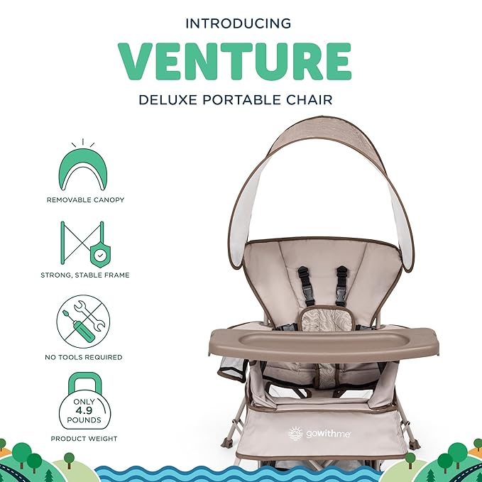 Baby Delight Go with Me Venture Portable Chair | Indoor and Outdoor | Sun Canopy | 3 Child Growth Stages | Sandstone - Image 2