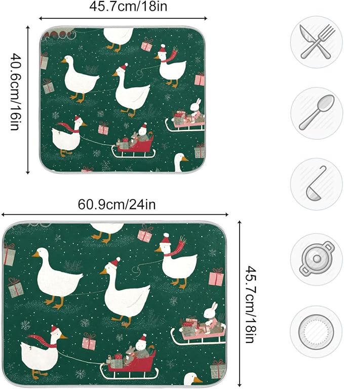 Christmas Geese Pattern Dish Drying Mat - Image 3