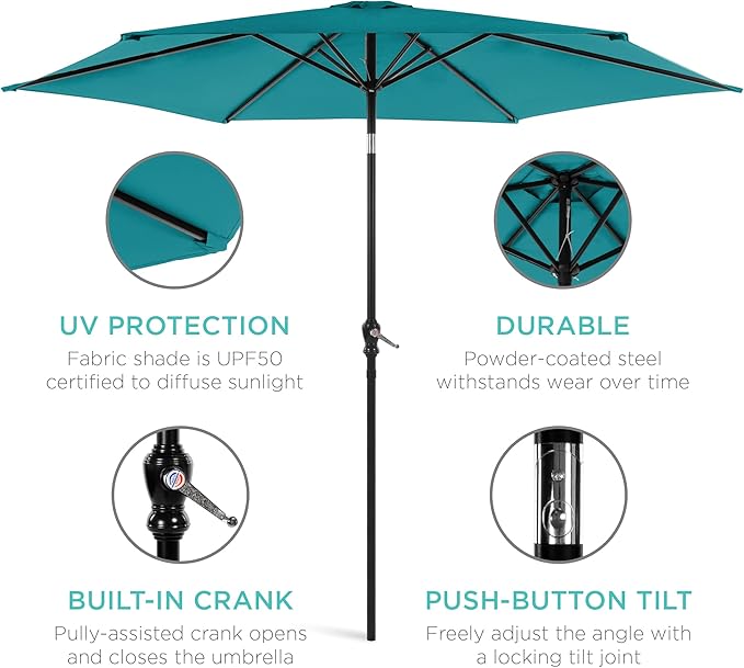 Best Choice Products 10ft Outdoor Table Compatible Steel Polyester Market Patio Umbrella w/Crank and Easy Push Button Tilt - Image 5