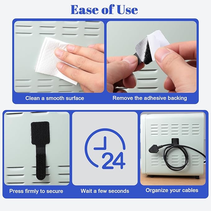 100 Pcs Hook and Loop Cable Ties, Self Adhesive Cable Management Desktop Cable - Image 4