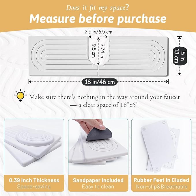 U Shape Sink Draining Mat Behind Faucet, Super Absorbent Diatomite Fast Drying - Image 2