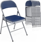 VINGLI 8 Pack Folding Chairs with Padded Seats, Metal Frame with Pu Leather Seat & Back, Capacity 350 lbs, Blue by VINGLI